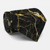 Black Marble and Gold Veins Elegant Pattern Stropdas (Opgerold)
