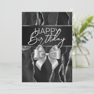 Black Marble & Bow Happy Birthday Day Kaart