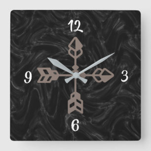 Black Marble Brown Arrow Square Clock Vierkante Klok