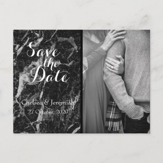 Black Marble Custom Photo Save the Date Briefkaart (Voorkant)