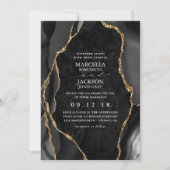 Black Marble Gold Agate Wedding Kaart (Voorkant)