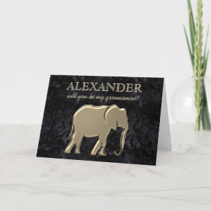 Black Marble Gold Elephant Groomsman-ontwerpkaart Feestdagen Kaart