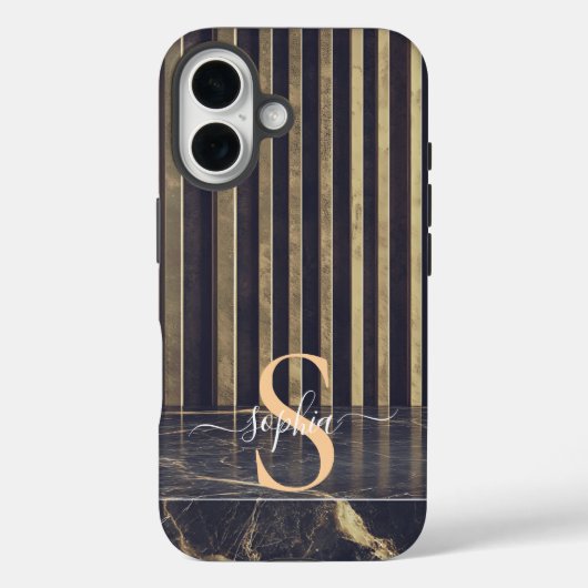 black marble gold glitter monogram Case-Mate iPhone case (Achterkant)