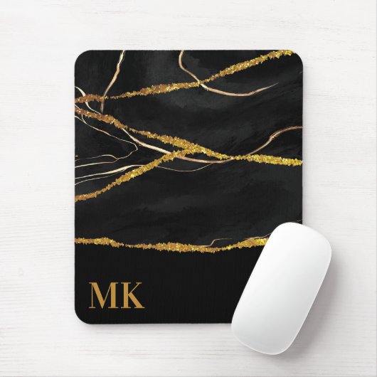 Black Marble Gold Glitter Muismat (Met muis)