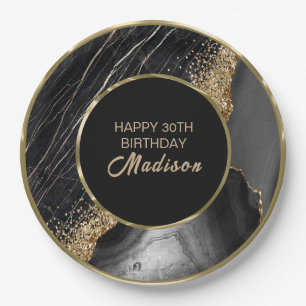 Black Marble Gold Glitter Papieren Bordje