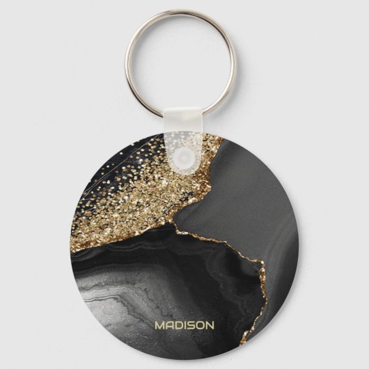 Black Marble Gold Glitter Sleutelhanger (Voorkant)