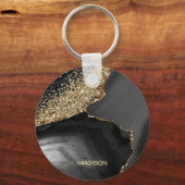 Black Marble Gold Glitter Sleutelhanger (Voorkant)