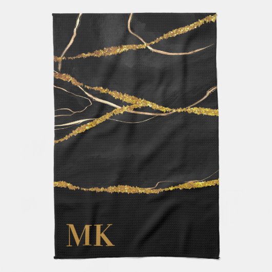 Black Marble Gold Glitter Theedoek (Verticaal)