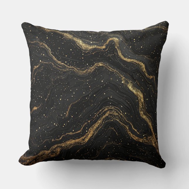 Black Marble Gold Veins Luxury Abstract Kussen (Voorkant)
