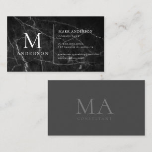 Black Marble Masculine Double Monogram Visitekaartje