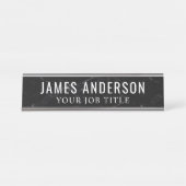 Black Marble Modern Kantoor werknemer Bureau Naambordje (Voorkant)