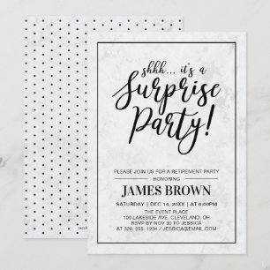 Black & Marble Moderne Verrassings-Pensioenfeest Kaart