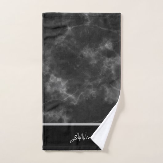 Black Marble Silver Trim Monogram Mannen Bad Handdoek (Handdoek)