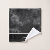 Black Marble Silver Trim Monogram Mannen Bad Handdoek (Wasdoekje)