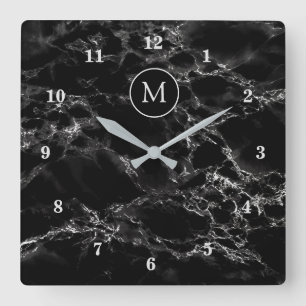 Black Marble Stone - Add Your Letter /Year/Number Vierkante Klok