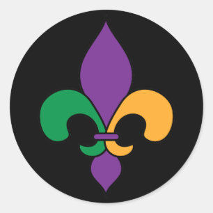 Black Mardi Gras Fleur de Lis Ronde Sticker