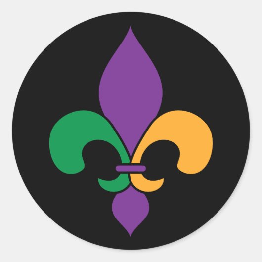 Black Mardi Gras Fleur de Lis Ronde Sticker (Voorkant)