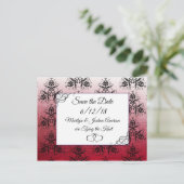 Black Maroon Damask Wedding Save the Date Briefkaa Briefkaart (Staand voorkant)