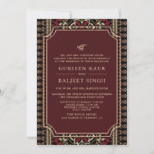 Black Maroon Red Ikat Anand Karaj Sikh Wedding Kaart (Voorkant)