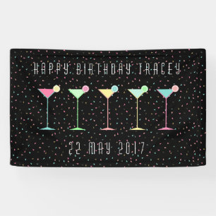 Black Martini Cocktail Verjaardagsconfetti Spandoek