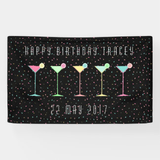 Black Martini Cocktail Verjaardagsconfetti Spandoek