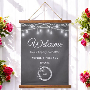 Black Mason Jar Wedding Welcome Rustic Hangend Wandkleed