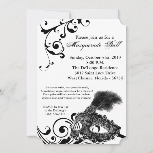 Black Masquerade Ball Mask Costume Halloween Part Kaart (Voorkant)