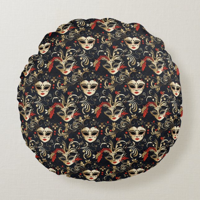 Black Masquerade Mask Rond Kussen (Voorkant)