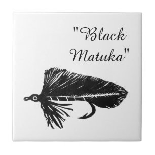 "Black Matuka" gestroomlijnde forel vliegtegel. Tegeltje