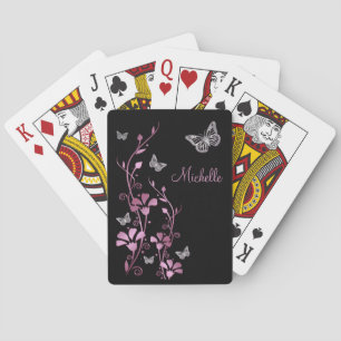 Black Mauve Silver Butterfly Floral-speelkaarten Pokerkaarten