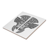 Black Mayan Twins Mask op White Tegeltje (Zijkant)