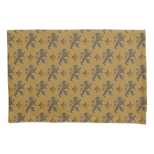 Black Medieval Lions Fleurs Kussensloop (Voorkant)