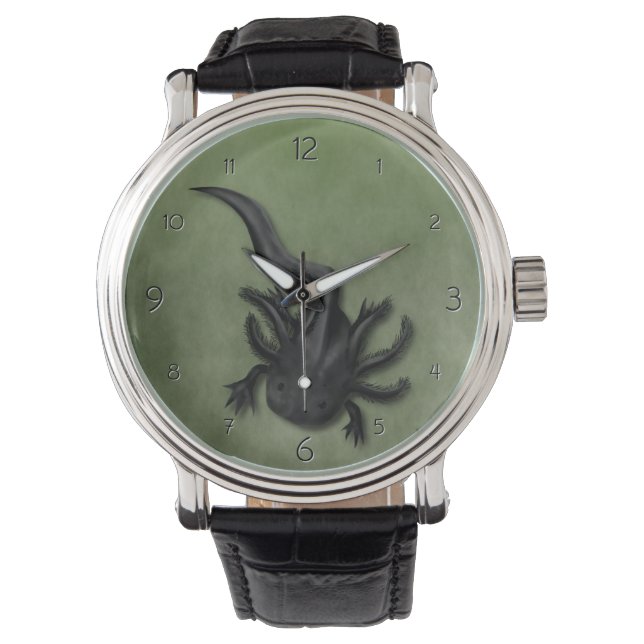 Black Melanoid Axolotl Art Horloge (Voorkant)