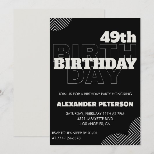 Black Men 49e anniversaire invitations de fête (Devant / Derrière)