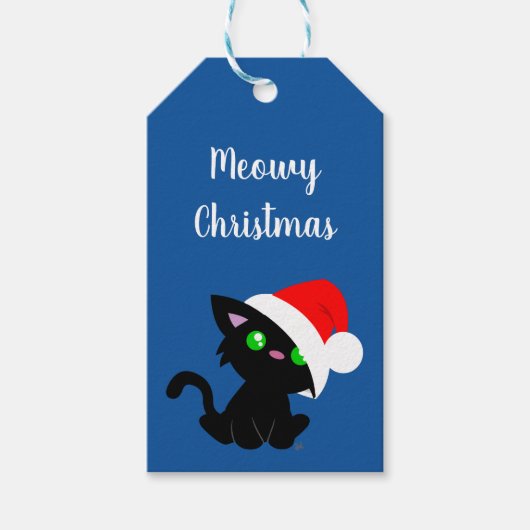 Black Meowy kerstKat Gift Labels Cadeaulabel (Voorkant)