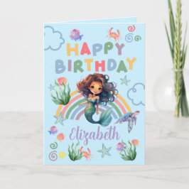 Black Mermaid Birthday Card in Blue Kaart