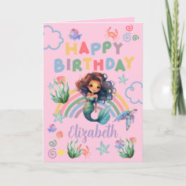 Black Mermaid Birthday Card in Pink Kaart