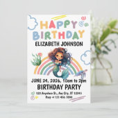 Black Mermaid Birthday Invitation in White (Debout devant)