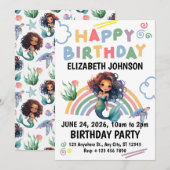 Black Mermaid Birthday Invitation in White (Devant / Derrière)