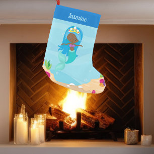 Black Mermaid Girl Cute Custom African American Kleine Kerstsok