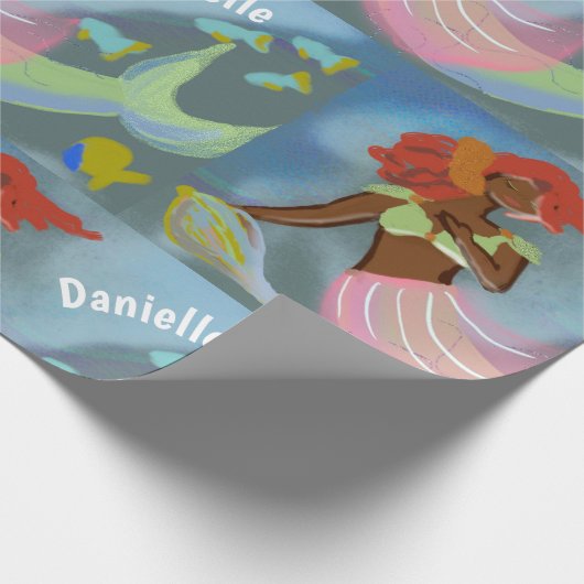 Black Mermaid Personalized Name Pattern Cadeaupapier (Hoek)