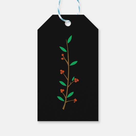 Black Merry Botanical Berry Branch Holiday Party Cadeaulabel (Achterkant)