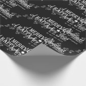 Black Merry Happy Nieuwjaar Cadeaupapier (Hoek)