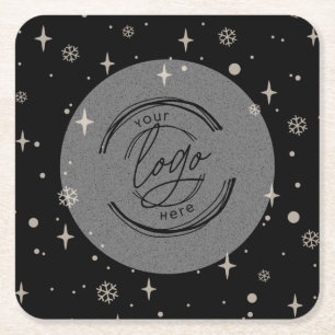 Black Merry kerst Business Logo Snowflake Vierkante Kartonnen Onderzetter