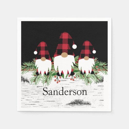 Black Merry kerstrode buffalo Pset Gnome Servet (Voorkant)