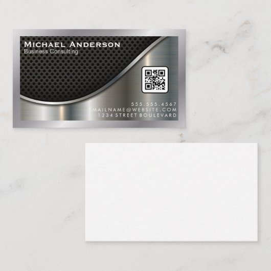 Black Mesh en Metallic Silver | QR-code Visitekaartje (Voorkant / Achterkant)