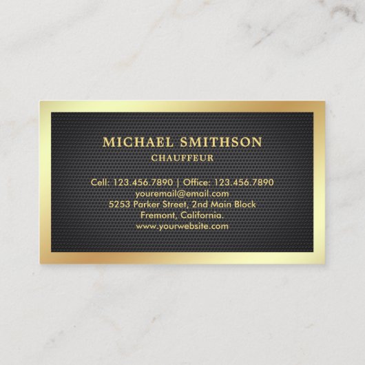 Black Mesh Gold Car Professional Chauffeur Visitekaartje (Achterkant)