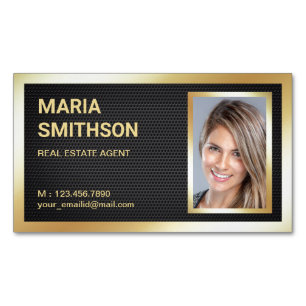 Black Mesh Gold Foil Real Estate Realtor Foto Magnetisch Visitekaartje