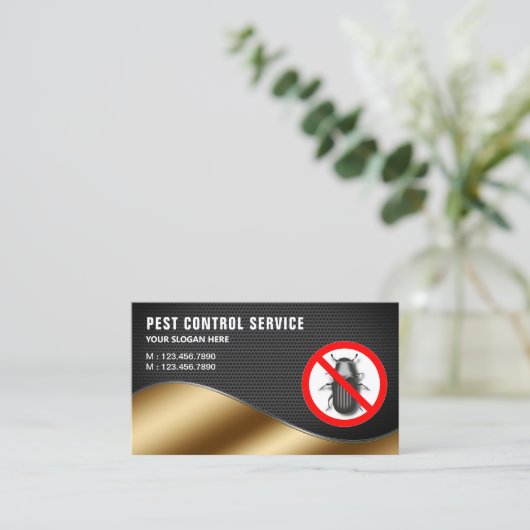 Black Mesh Gold Pest Control Service Visitekaartje (Staand voorkant)