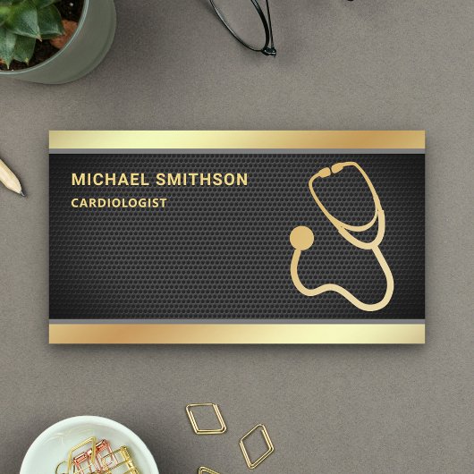 Black Mesh Gold Stethoscope Medical Professional Visitekaartje